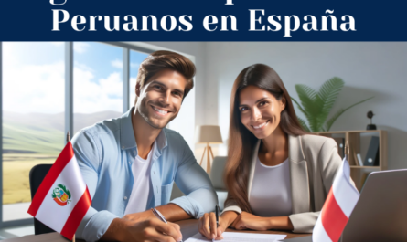 A visually appealing image that represents the concept of 'Repatriation Insurance for deceased Peruvians or Peruvian women residing in Spain.' The image should depict a smiling, attractive Peruvian couple signing an insurance contract. The setting should be professional yet welcoming, possibly an office or a comfortable consultation area. Ensure the Peruvian flag is subtly incorporated into the background or on an item within the scene to signify the nationality of the individuals. Include the URL 'https://www.segurodedecesos.top/' in the image description, positioned in a non-intrusive yet visible manner.