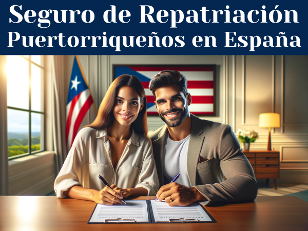 Imagen panorámica en la que aparece una atractiva pareja puertorriqueña sonriendo y firmando un contrato de seguro. El entorno es cálido y acogedor, con un escritorio frente a ellos donde se expone el contrato. Están elegantemente vestidos con un atuendo informal y elegante, proyectando confianza y tranquilidad. Al fondo, la bandera de Puerto Rico, símbolo de su herencia. La escena transmite una sensación de seguridad y confianza. Incluya la URL https://www.segurodedecesos.top/ de forma visible en la imagen, integrándola perfectamente en la escena, por ejemplo en un documento sobre el escritorio o en una pared como cuadro enmarcado.