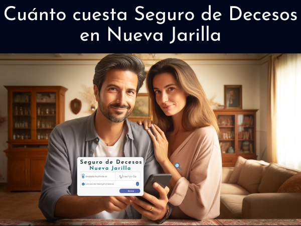 Imagen horizontal de una atractiva pareja, de entre 35 y 55 años, de rasgos andaluces, de Nueva Jarilla, pedanía de Jerez de la Frontera, Cádiz. Están utilizando un teléfono móvil para solicitar un presupuesto de un plan de seguro de decesos familiar. La escena es informal y cómoda, ambientada en un ambiente de sala de estar que refleja una cálida decoración del sur de España. La imagen incluye la URL: https://www.segurodedecesos.top/ de manera visible, realzando el contexto de la consulta del seguro.